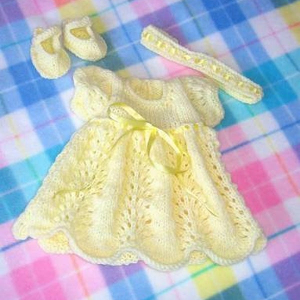 Baby Doll or Reborn Doll Knit Dress Outfit instant download knitting pattern