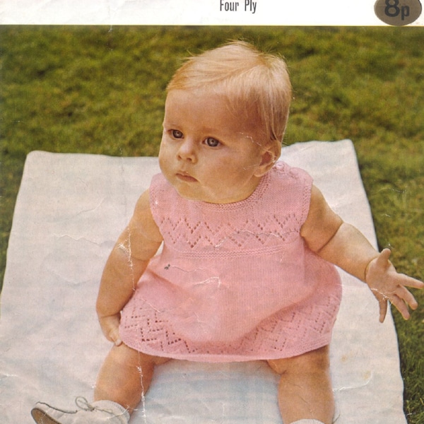 Vintage Knit Pattern Sleeveless Baby Dress Robin knitting pattern instant download only