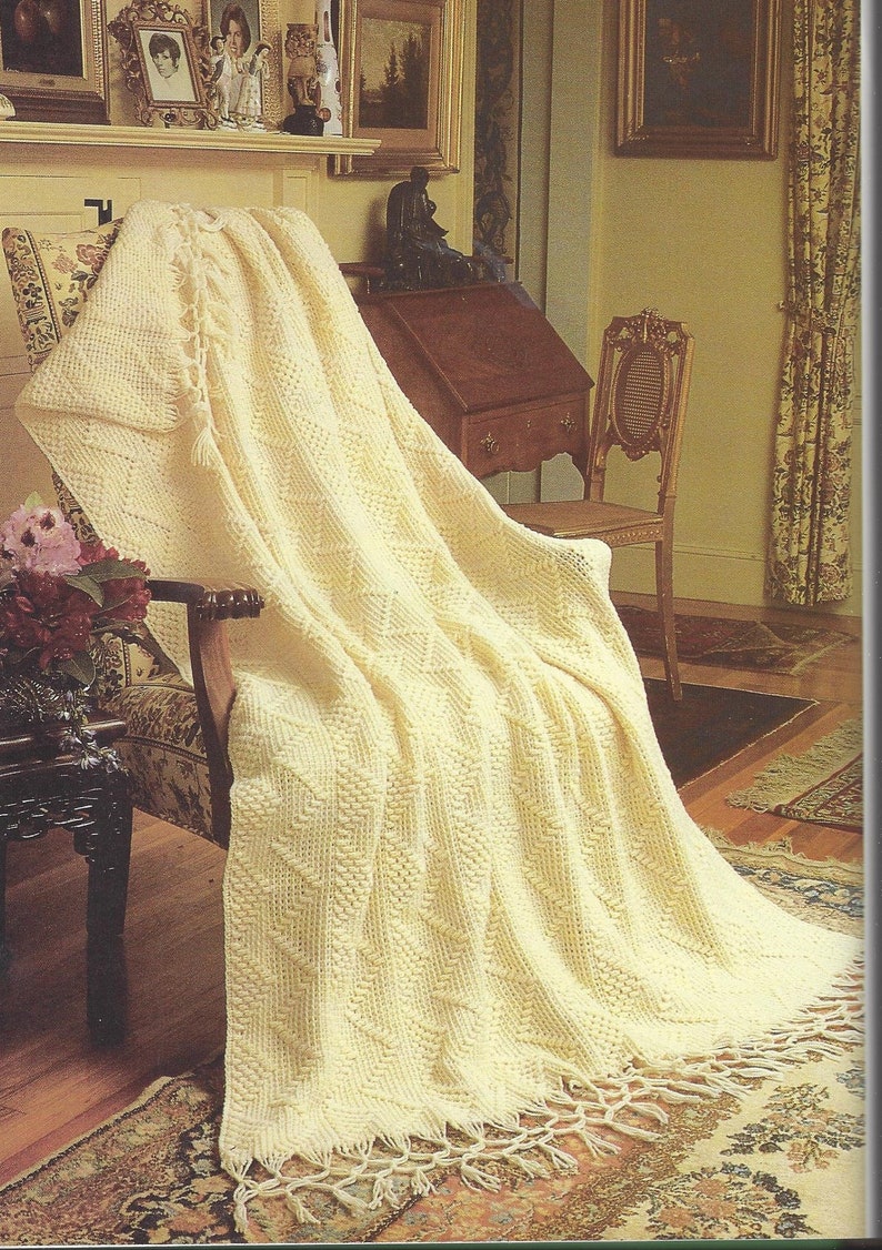 Vintage Crochet Candlewick Afghan blanket instant download crochet pattern