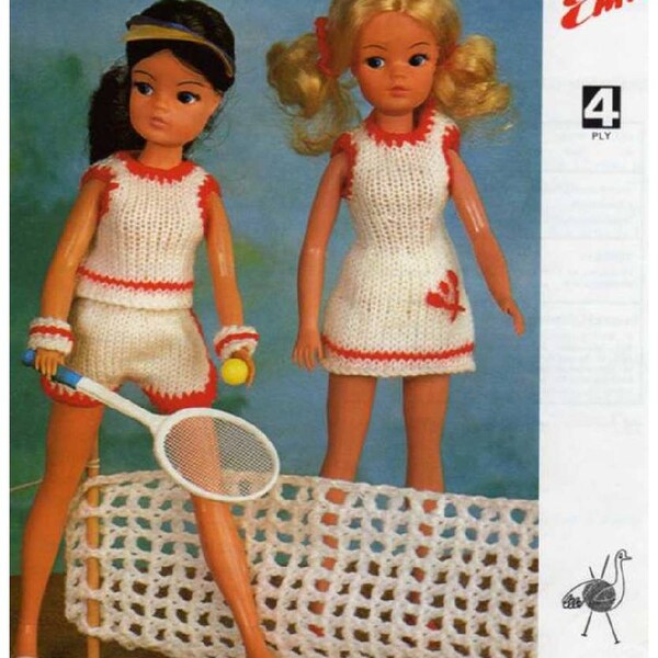 Vintage Knitting Patterns for Teen Dolls or fashion Dolls tennis outfits instant download knitting pattern