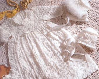 Vintage Knit Baby Christening Robe Shawl bonnet bootees instant download knitting pattern