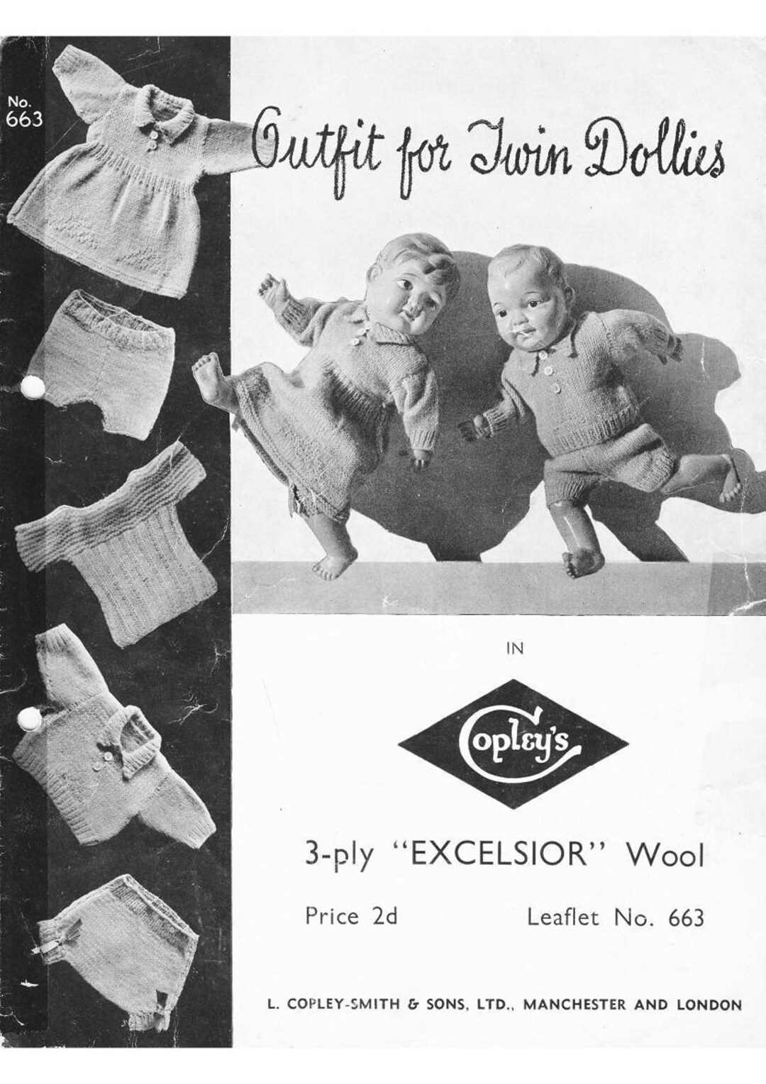 Digital Download Vintage Doll Clothes to Knit Brother and Sister Dolls