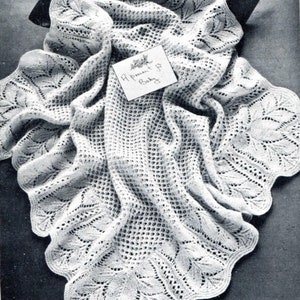 vintage knit Baby Shawl blanket afghan leaf lace instant download knitting pattern