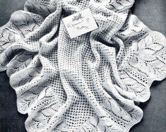 vintage knit Baby Shawl blanket afghan leaf lace instant download knitting pattern