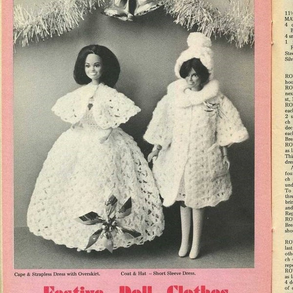 Crochet Fashion Doll White Christmas Dress Coat Hat Outfits to crochet download crochet pattern