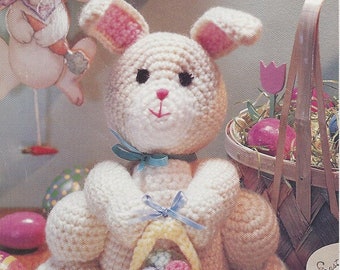 Vintage Crochet Easter Bunny with basket of Eggs instant download crochet pattern