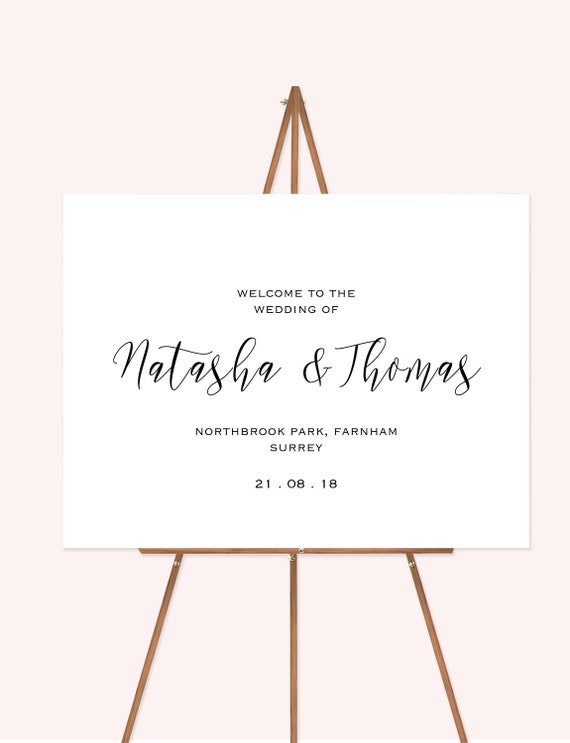 Personalised Simple Black White Script Wedding Welcome Sign Etsy