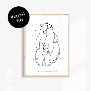 Personalised Bear Family Print | Anniversary Gift | Christmas Gift | Paper Anniversary | Family Print | Mothers Day Gift | Fathers Day Gift