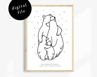 Personalised Digital File Bear Family Print | Anniversary Gift | Paper Anniversary | Family Print | Mothers Day Gift | Fathers Day Gift