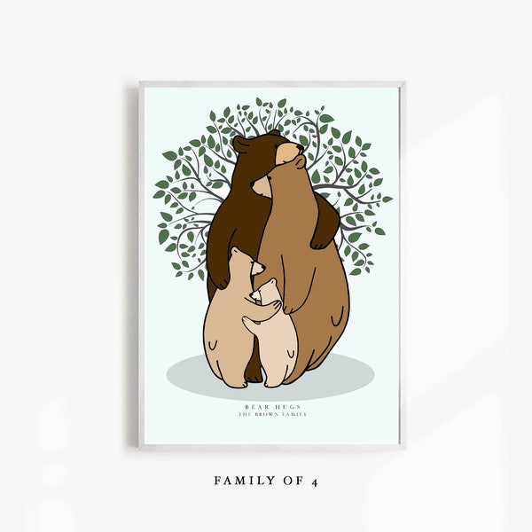 Personalised Family Bear Print, Bear Print, Anniversary Gift, Paper Anniversary, Family Print, Mothers Day, Fathers Day, valentines day gift