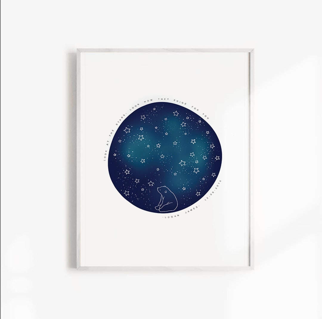 Bear Starry Night Sky Baby Name Nursery Print Look At The Etsy UK