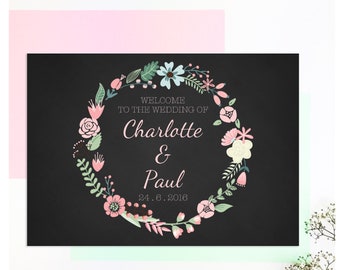 Personalised chalkboard floral wedding welcome sign