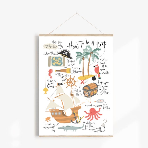 How to be a pirate Digital Download Print | Pirate art Print | Home Decor Print | Nursery Print | Wall Art | Childs bedroom print