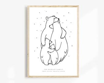 Personalised Bear Family Print | Anniversary Gift | Christmas Gift | Paper Anniversary | Family Print | Mothers Day Gift | Fathers Day Gift