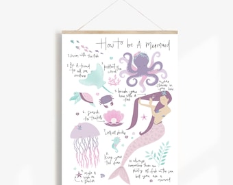 Blue How to be a Mermaid Print | Mermaid art Print | Home Decor Print | Nursery Print | Wall Art | Childs bedroom print