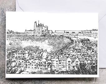 Whitby Greeting Card | Black and White | Original Whitby Print | Sketch Style Blank Card | Birthday Card | Christmas Card