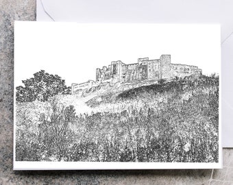 Bamburgh Castle Greeting Card | Black and White | Original Bamburgh Castle Print | Sketch Style Blank Card | Birthday Card | Christmas Card
