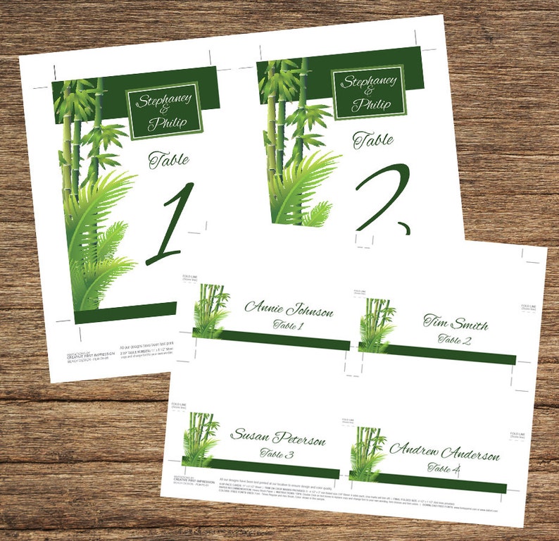 Bamboo Palm Table Number and Place Cards PLM-01-Digital Download image 4