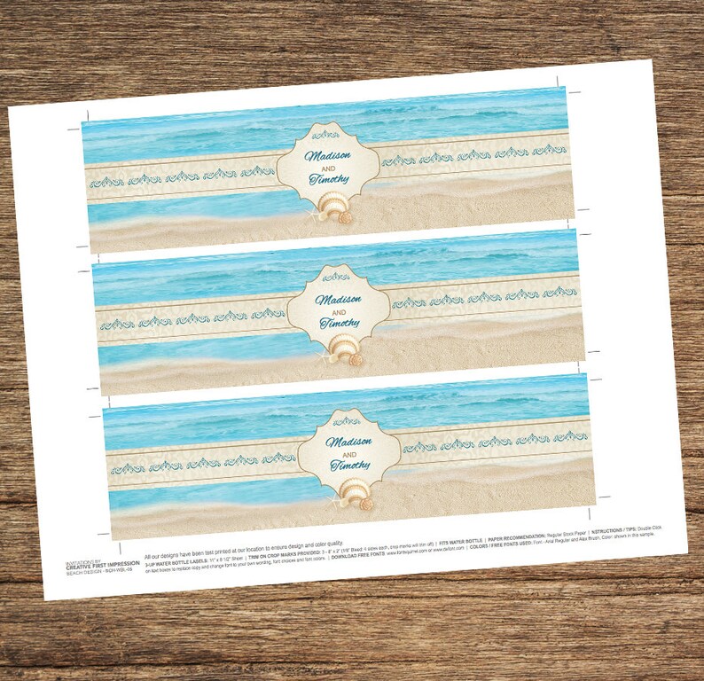 Beach Water Bottle Labels Bch-05-wbl-digital Download - Etsy