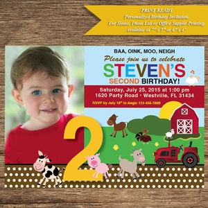 KB-04-INV-Kids Birthday Invitation Farm Animals Any Age Digital File