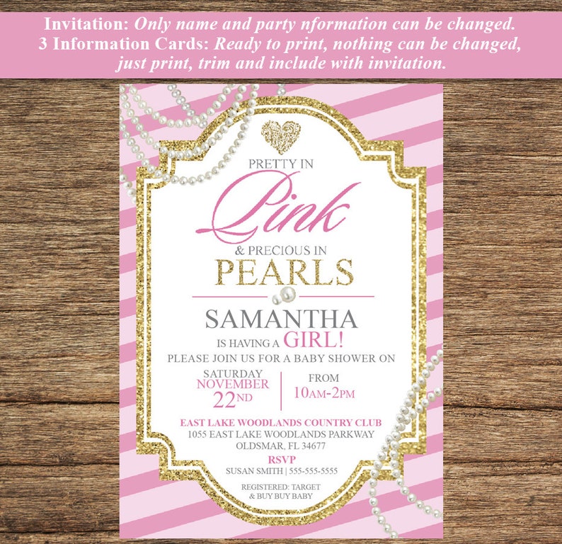 Pink and Pearls Bridal Shower Invitation Etsy