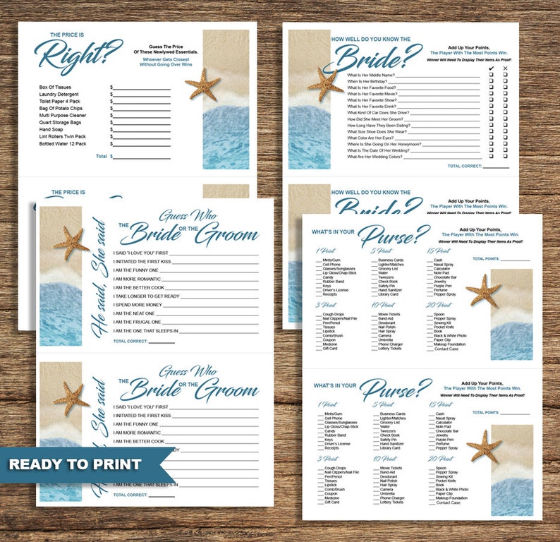 Beach Bridal Shower Games Bch-02-bsg-digital Download - Etsy