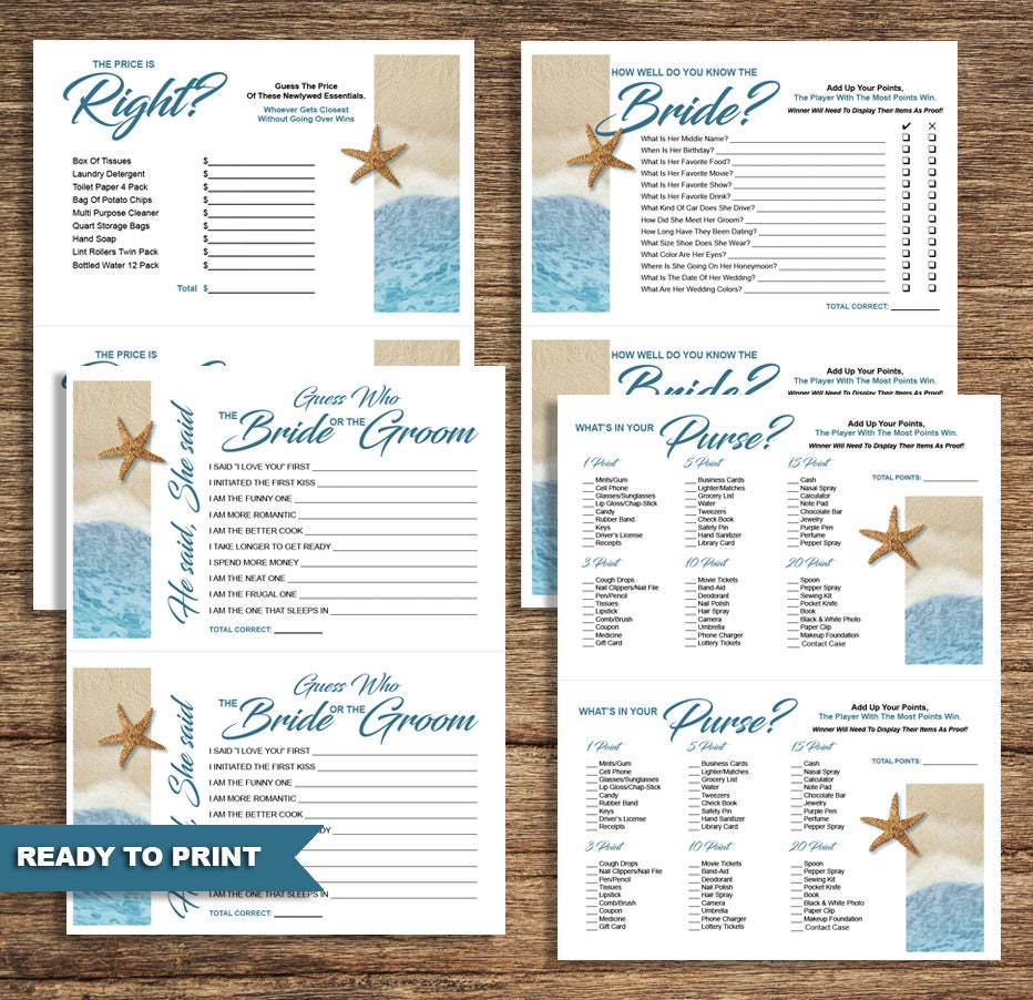 Beach Bridal Shower Games Bch-02-bsg-digital Download - Etsy