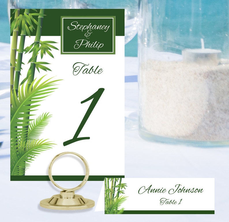 Bamboo Palm Table Number and Place Cards PLM-01-Digital Download image 1
