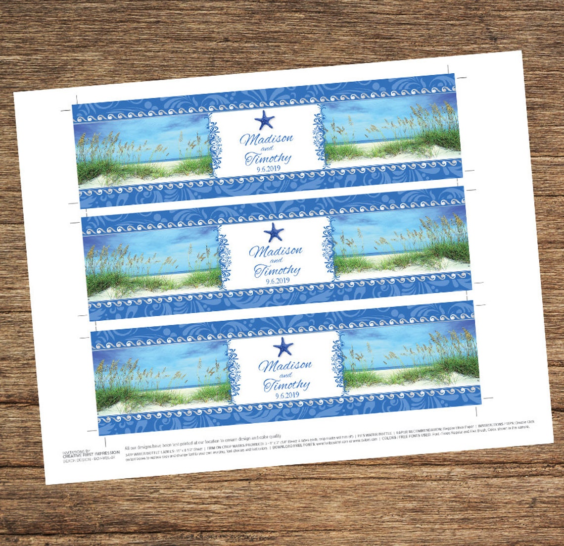 Beach Water Bottle Labels Bch-07-wbl-digital Download - Etsy