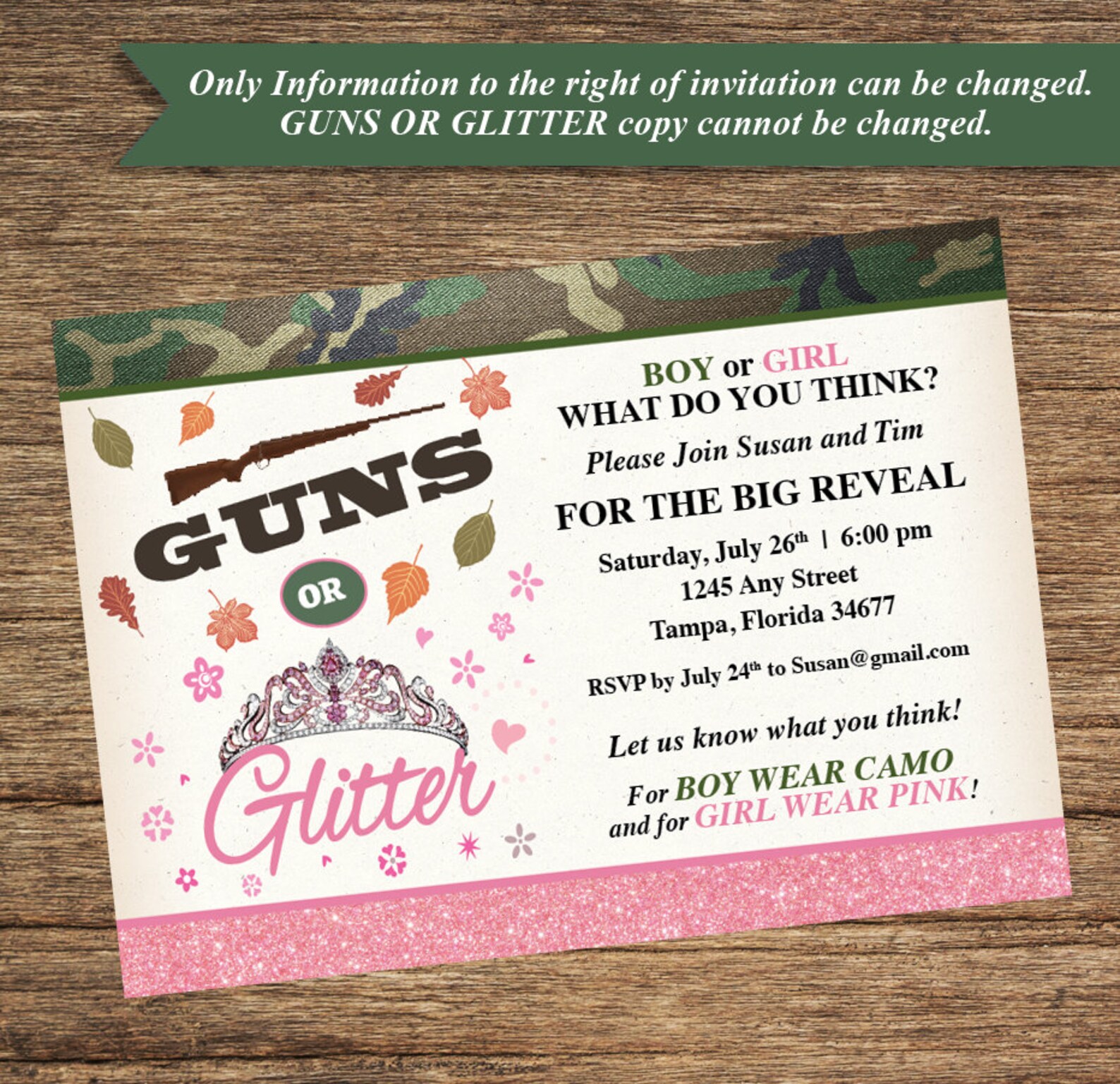 Gender Reveal Invitation Guns or Glitter BAB07INVDigital Etsy France