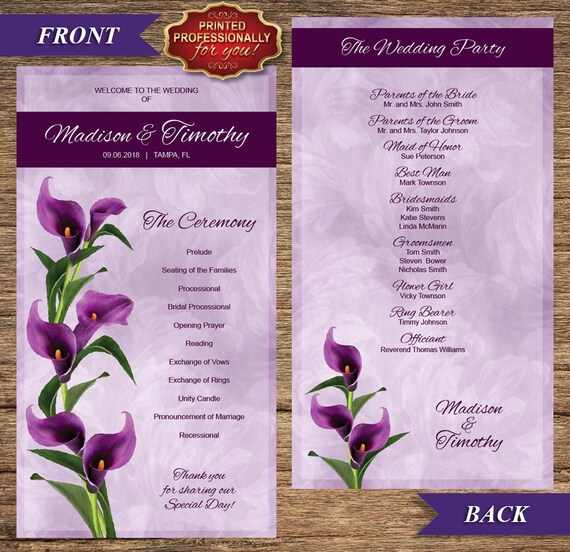 Calla Lily Wedding Program Printed Professionally For You Etsy