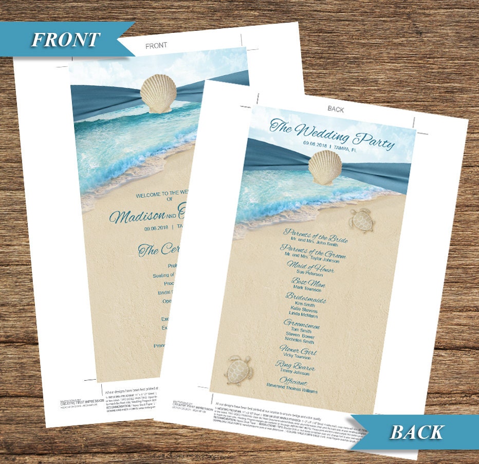 Beach Wedding Program Bch-06-wp-digital Download - Etsy