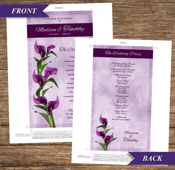 Calla Lily Wedding Program Flw 01 Wp Digital Download Etsy