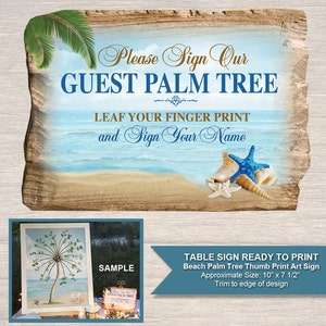 Beach Palm Tree Thumb Print Art Instruction Table Sign - BCH_SGBT_11