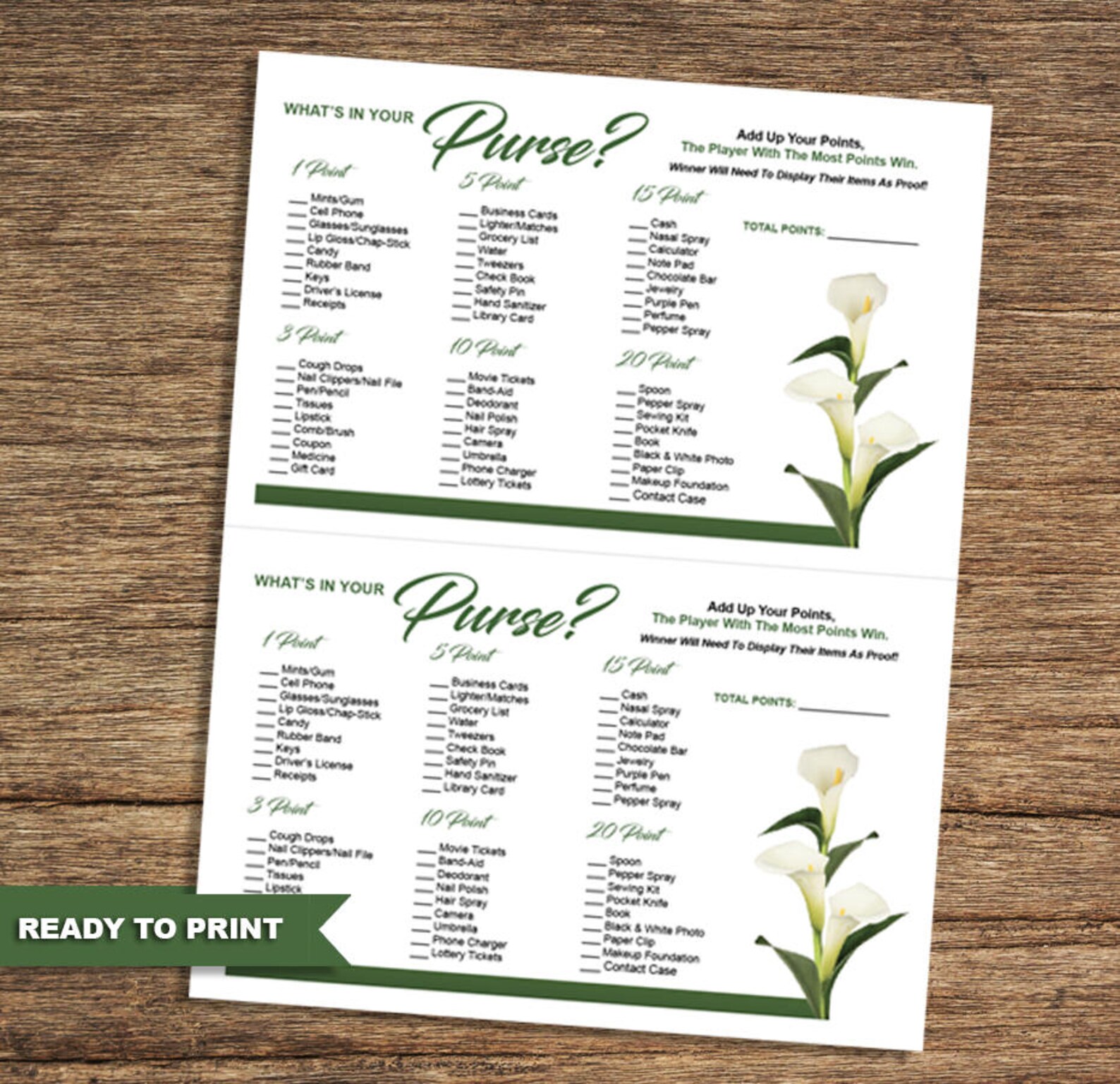 White Calla Lily Bridal Shower Games Flw02bsgdigital Etsy