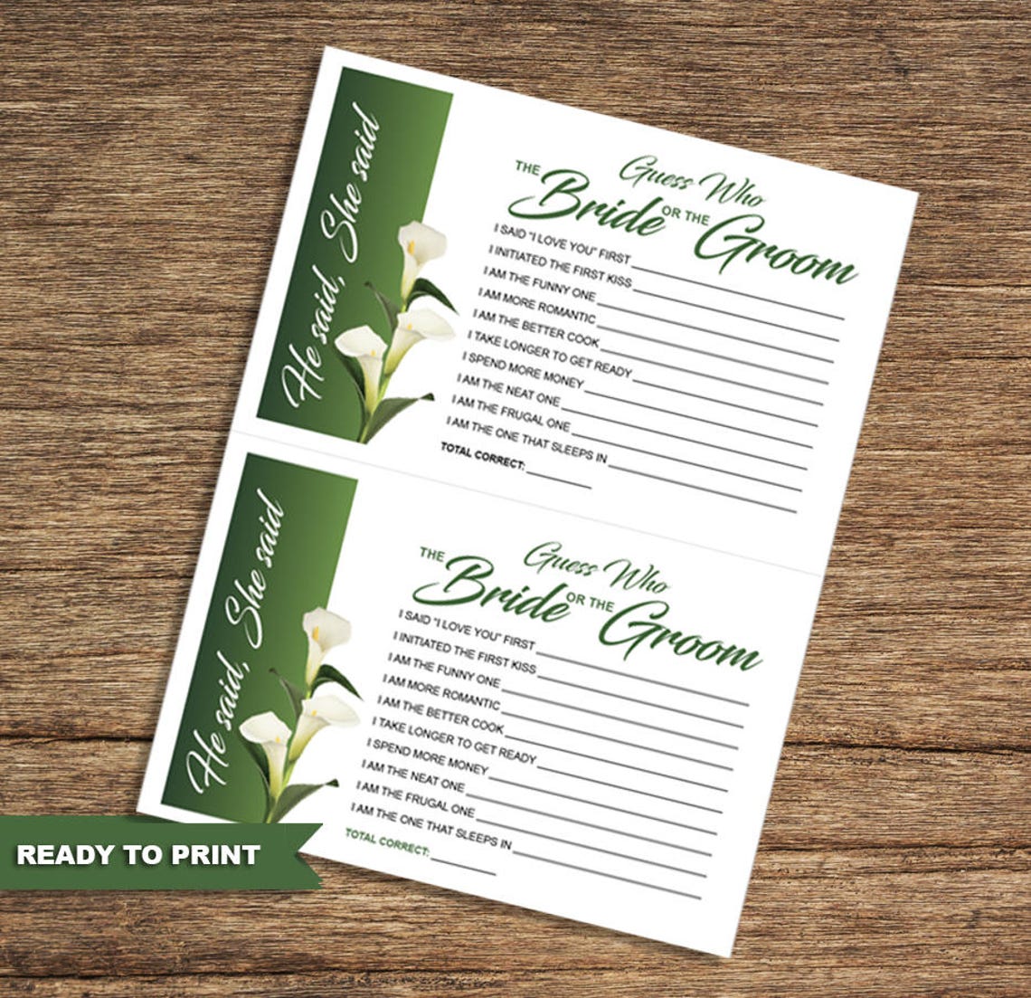 White Calla Lily Bridal Shower Games Flw02bsgdigital Etsy