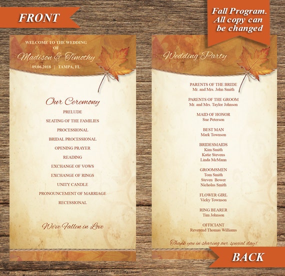Fall 06 Wp Fall Wedding Program Digital Download Etsy