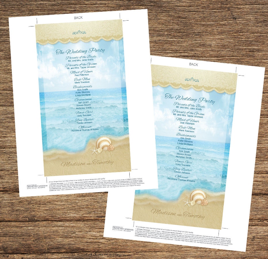 Beach Wedding Program Bch-05-wp-digital Download - Etsy