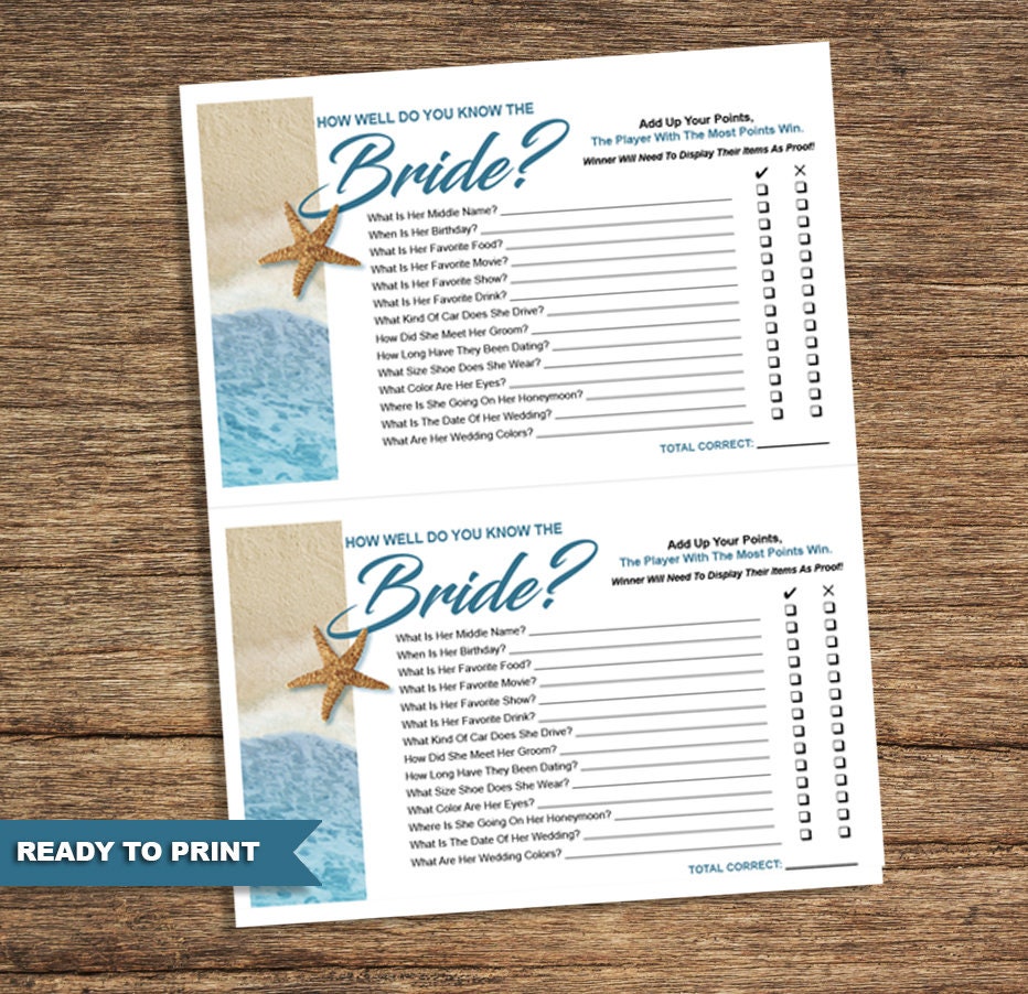 Beach Bridal Shower Games Bch-02-bsg-digital Download - Etsy