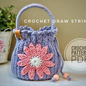 Crochet drawstring bag Pattern PDF, Crochet bag Pattern, handmade drawstring image 1