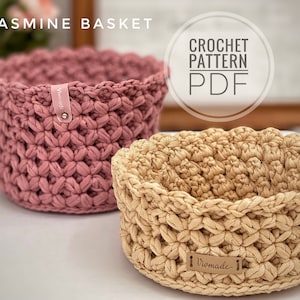 Crochet round basket pattern | Handmade basket crochet pattern | Video tutorial crochet basket | Crochet storage basket | Jasmine stitch