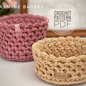 Crochet round basket pattern | Handmade basket crochet pattern | Video tutorial crochet basket | Crochet storage basket | Jasmine stitch