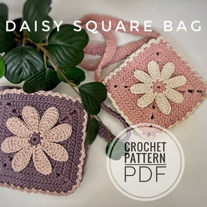 Crossbody Häkelanleitung PDF | Gehäkelte Tasche | handgemachte Handytasche | Daisy Pouch I quadratische Tasche