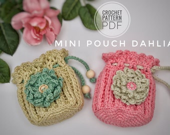 Crochet drawstring mini pouch Pattern PDF, Crochet pouch Pattern, handmade drawstring, mini pouch