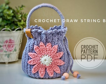 Crochet drawstring bag Pattern PDF, Crochet bag Pattern, handmade drawstring