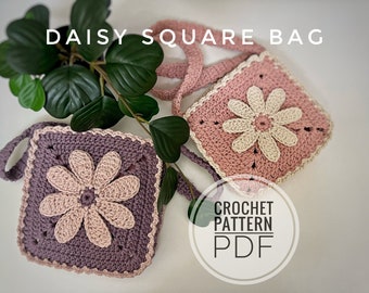 Crochet crossbody Pattern PDF | Crochet bag  | handmade phone bag | daisy pouch I square bag