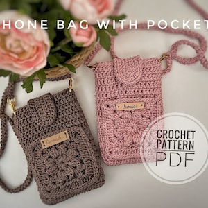 Crochet phone bag Pattern PDF Crochet phone bag with pocket Pattern handmade phone bag Phone pouch image 1