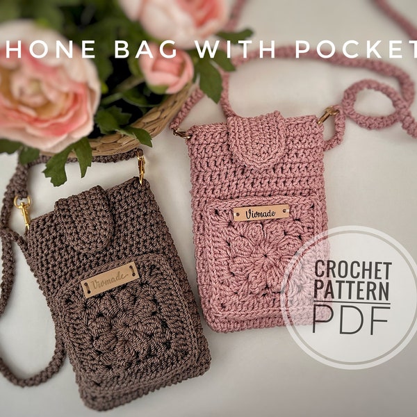 Patron de sac pour téléphone au crochet PDF | Sac pour téléphone au crochet avec poche | sacoche pour téléphone faite main | Étui pour téléphone