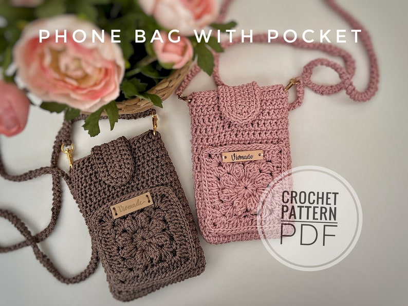 Crochet phone bag Pattern PDF Crochet phone bag with pocket Pattern handmade phone bag Phone pouch image 1