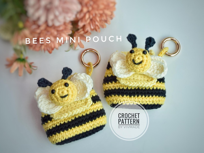 Crochet Mini Pouch | Crochet Bees Pouch | Crochet Pouch | Crochet Key ...